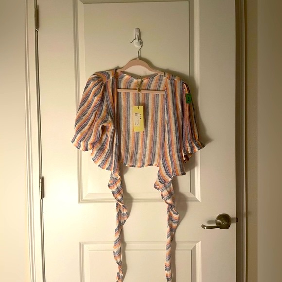 Elan multi-colored striped crop top with tie - Picture 2 of 7